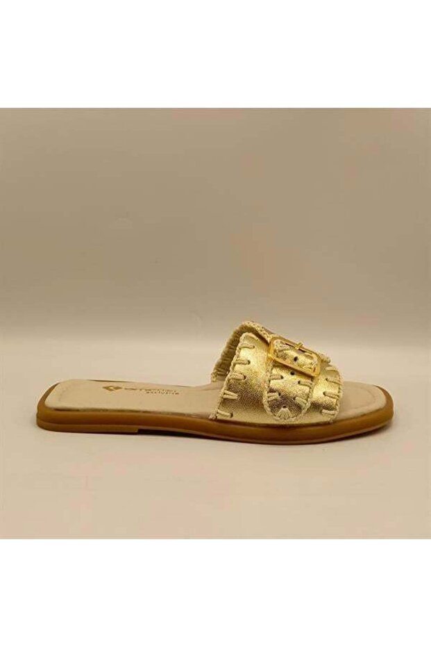 Authentic Gold Leather Women's Slippers