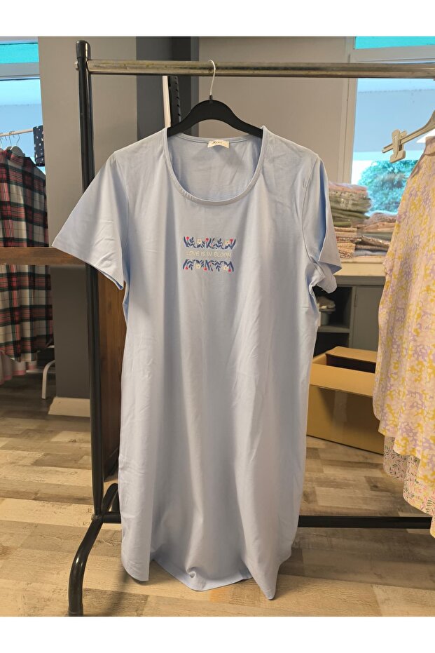 Love Baskılı Mavi Gecelik - 2