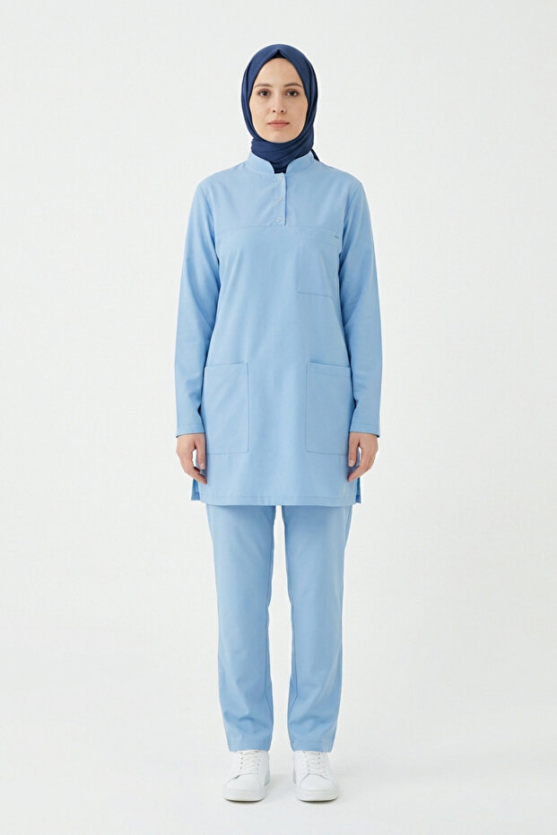Alaskan Blue Lycra Hijab Scrubs Doctor Nurse Uniform Set