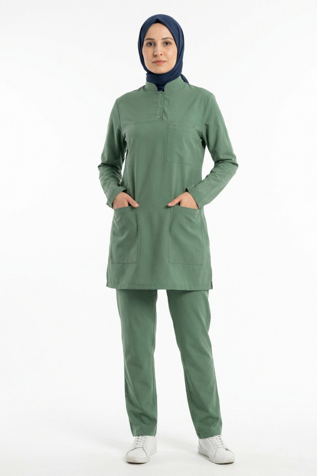 Frosty Spruce Lycra Hijab Scrubs Doctor Nurse Uniform Set