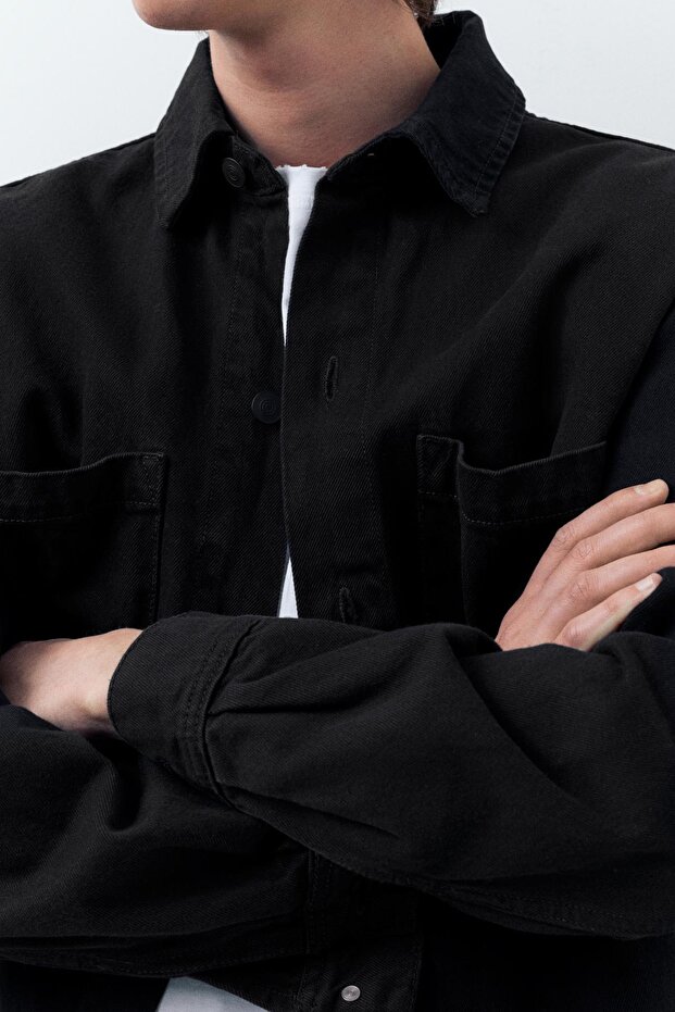 Uzun kollu denim ceket - 6