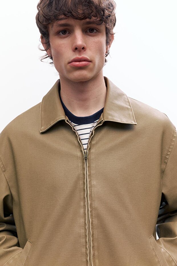 Yıkanmış suni deri ceket - 7