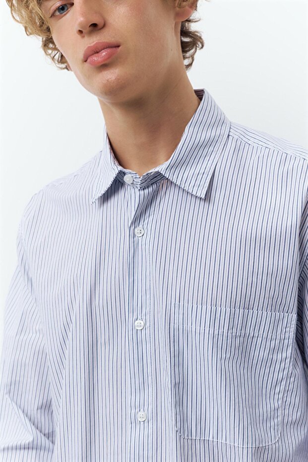 Çizgili uzun kollu gömlek - 5