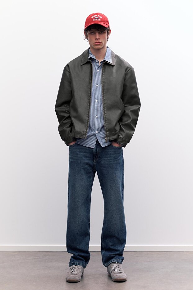 Yıkanmış suni deri ceket - 3