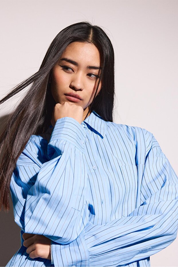 Oversize çizgili gömlek - 4