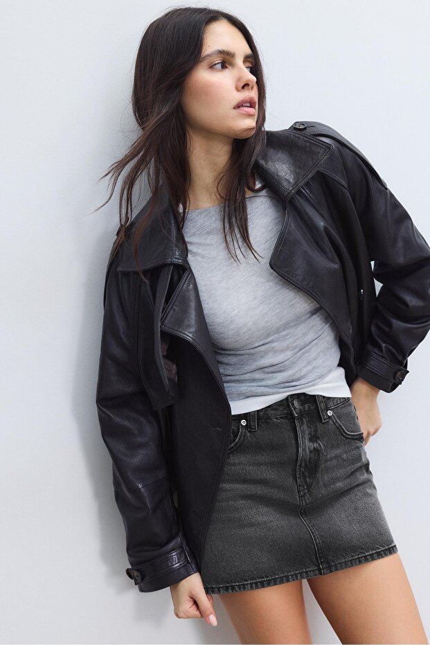 D60 Basic denim mini etek - 3