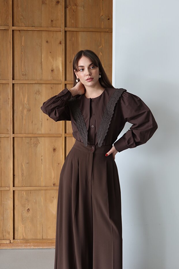 Poplin gömlek dantelli şallı - 4