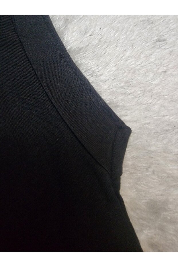 Siyah Basic Bisiklet Yaka Crop Tshirt - 4