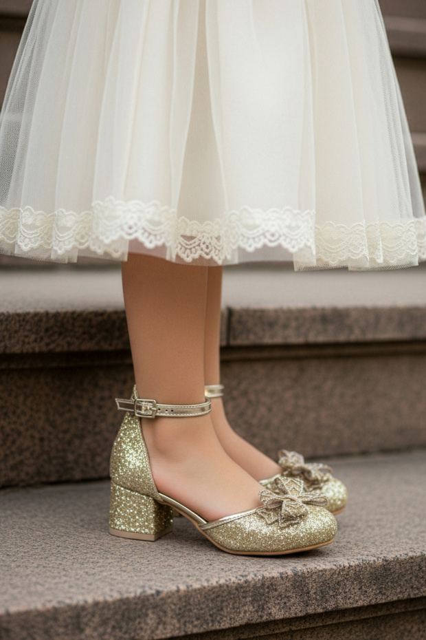Sparkly and Stoned Bowknot Girls' Heeled Evening Dress Shoes