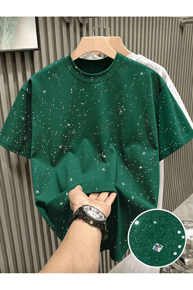 Glitter Detailed Shiny Unisex Oversize Fit T-Shirt