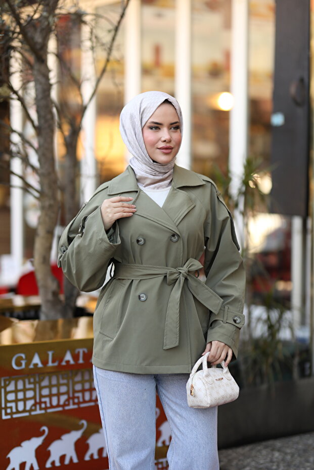 Basic Ara Boy Kemerli Trençkot Haki - 6