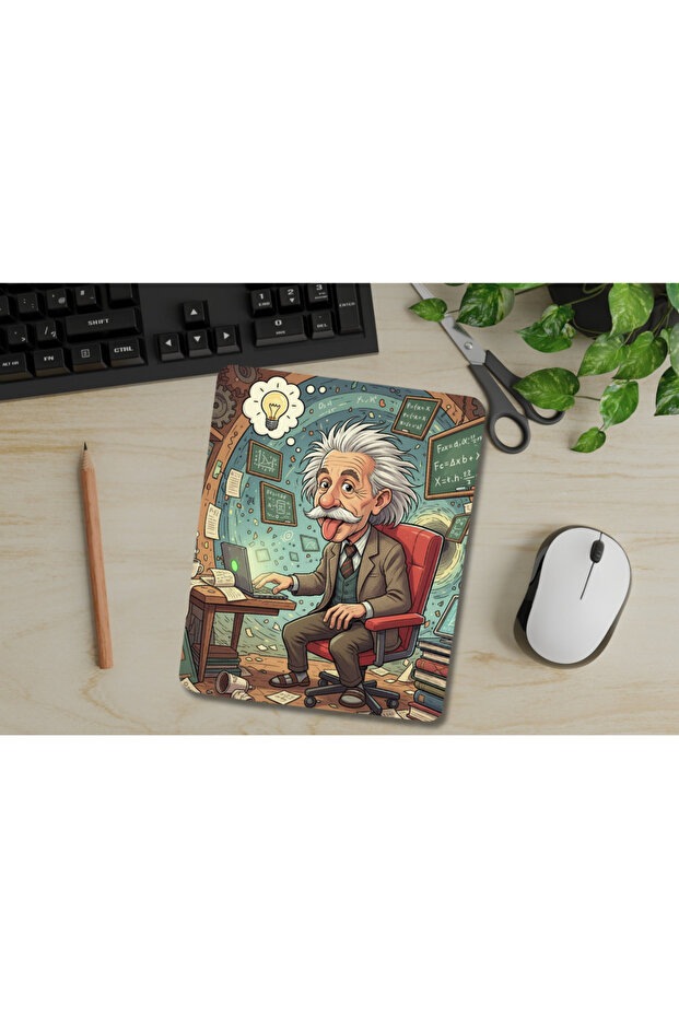 لوحة ماوس مستطيلة الشكل منقوشة بتصميم ألبرت أينشتاين مع دعم للرسغ - 2