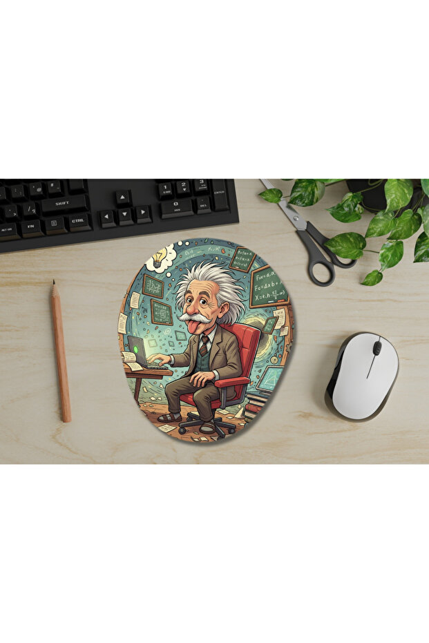 لوحة ماوس بيضاوية الشكل من ألبرت أينشتاين مع دعم لسوار المعصم - 2