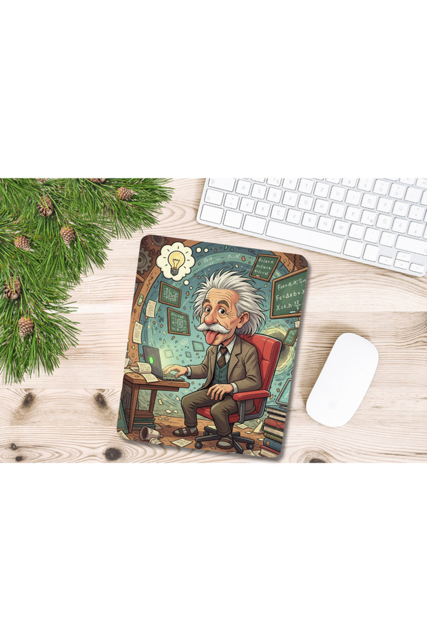 لوحة ماوس مستطيلة الشكل منقوشة بتصميم ألبرت أينشتاين مع دعم للرسغ - 3