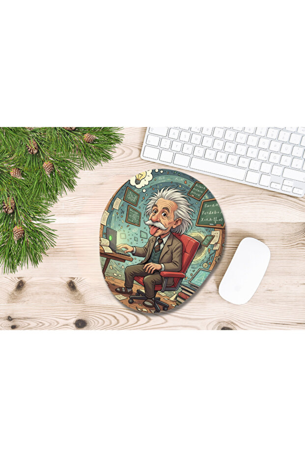 لوحة ماوس بيضاوية الشكل من ألبرت أينشتاين مع دعم لسوار المعصم - 3