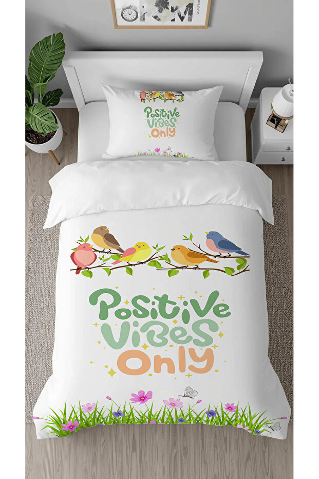 Positive Vibes Floral Patterned Design Digital Printed Special Design Stylish Duvet Cover Set Without Sheets