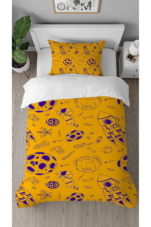 Astronaut Planet Space Patterned Design Digital Printed Special Design Children's Duvet Cover Set Without Sheets
