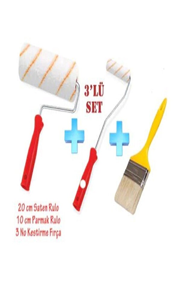 Painter Set Set Satin Roller + Finger Roller + Cutting Brush Set 3 Pieces - Brush