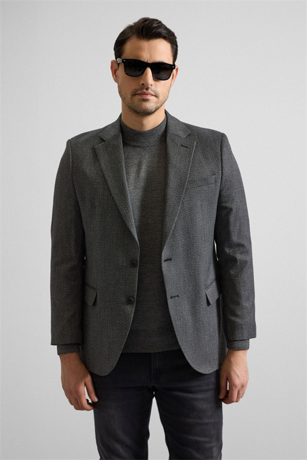 Siyah Regular Mono Yaka Torba Cep 4 Drop Klasik Ceket - 1