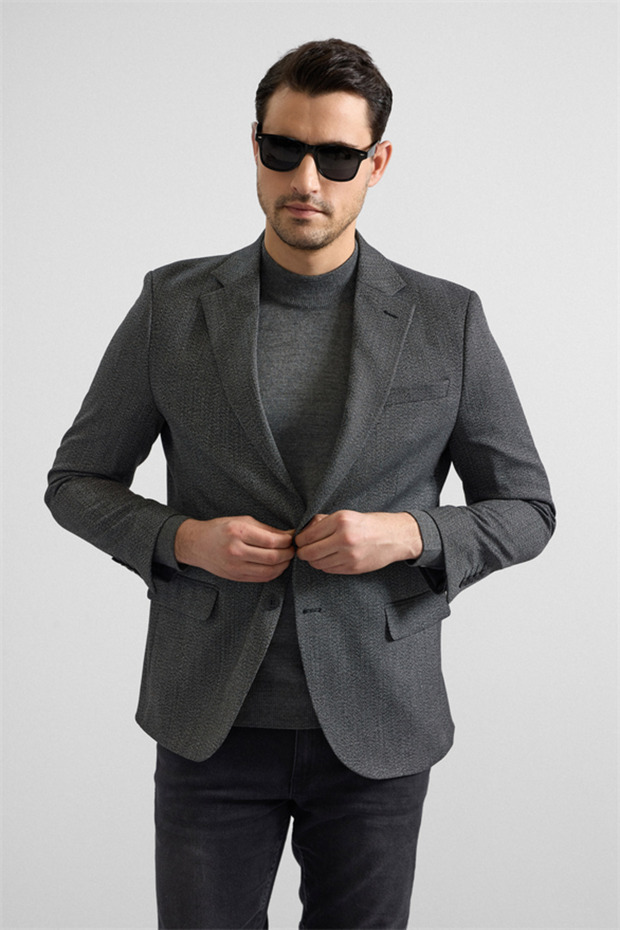 Siyah Regular Mono Yaka Torba Cep 4 Drop Klasik Ceket - 2