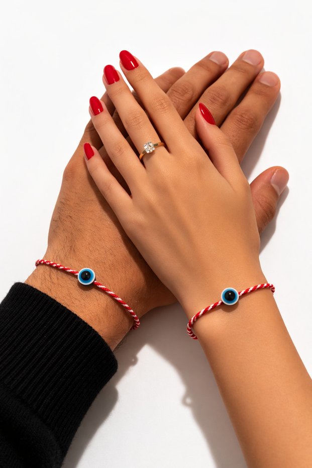 Set of 2 Luxury Korean String Evil Eye Beaded Marteniçka Love Couple Bracelets