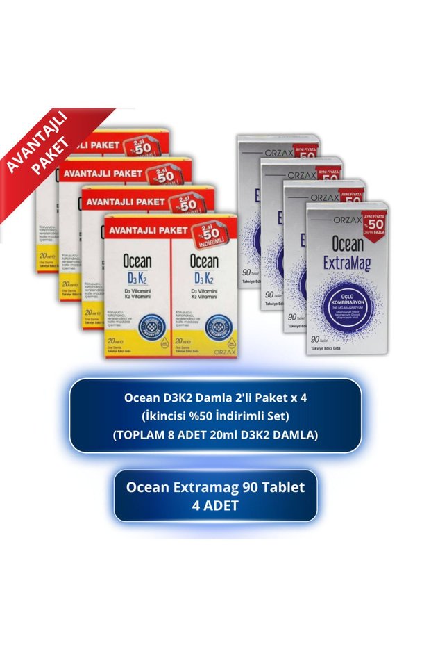 Ocean D3K2 Drops 20 ml Set of 2 (Total 8 Pcs 20ml) + Ocean Extramag 90 Tablets 4 Pcs