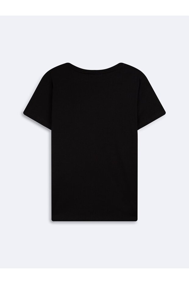 V Yaka Basic Siyah T-shırt - 2