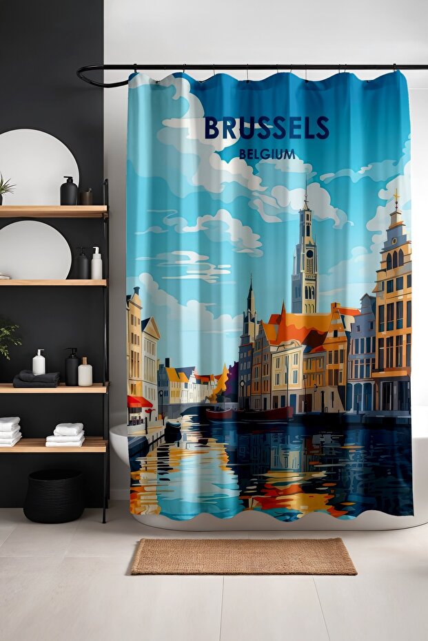 Bathroom Curtain, Brussels Reflections Patterned Shower Curtain, Bathtub Curtain 175X200Cm