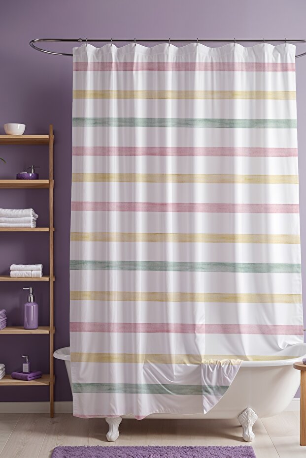 Bathroom Curtain, Dancing of Pastel Stripes Patterned Shower Curtain, Bathtub Curtain 175X200Cm