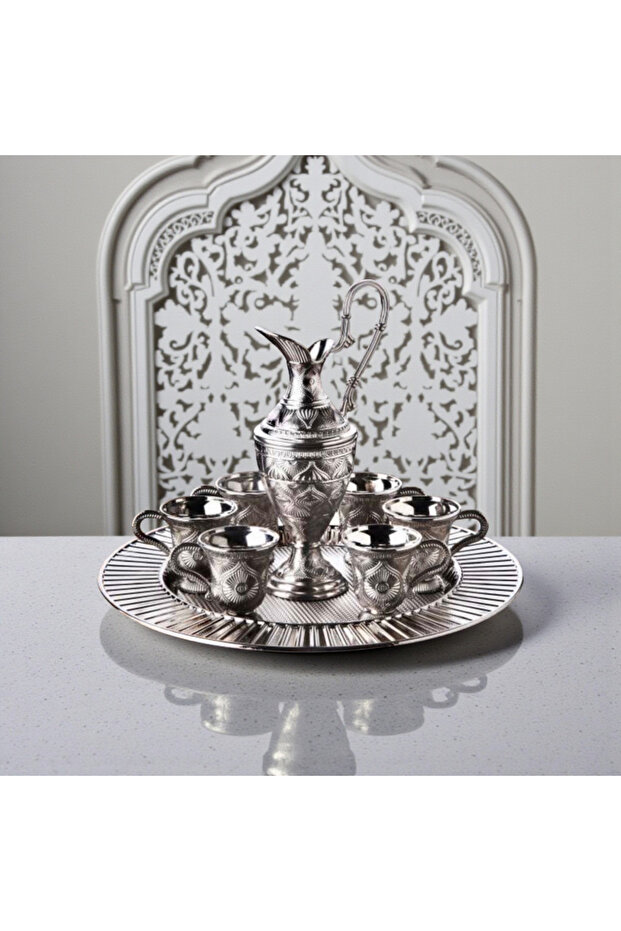 6-Person Silver Zamzam Set – Zamzam Set with Silver Color Pitcher, Luxury Presentation Set with Tray