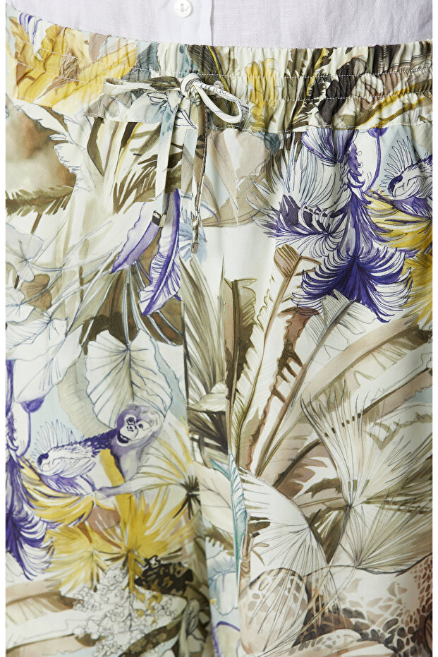 Yeşil Desenli Keten Şort - 5