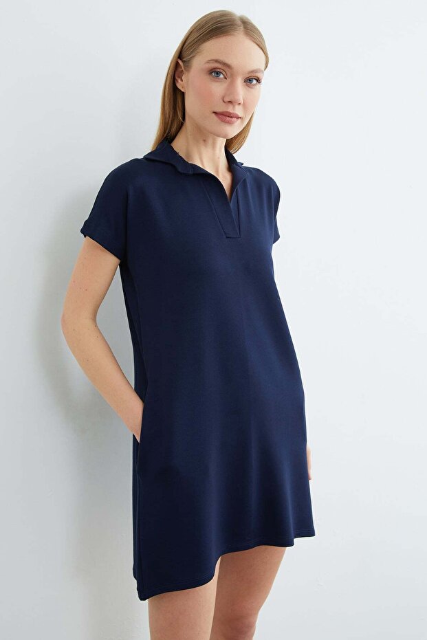 Basic Polo Yaka Cepli Mini Boy Elbise - 1