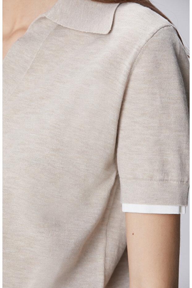 Bej Garnili Polo Yaka Triko - 6