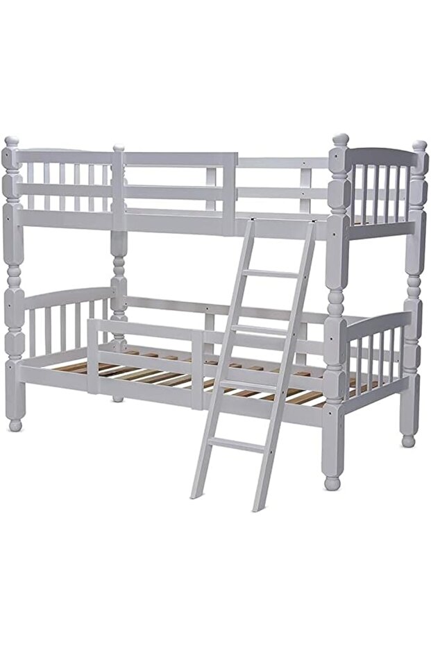 White Wooden Bunk Bed for Kids and Adults