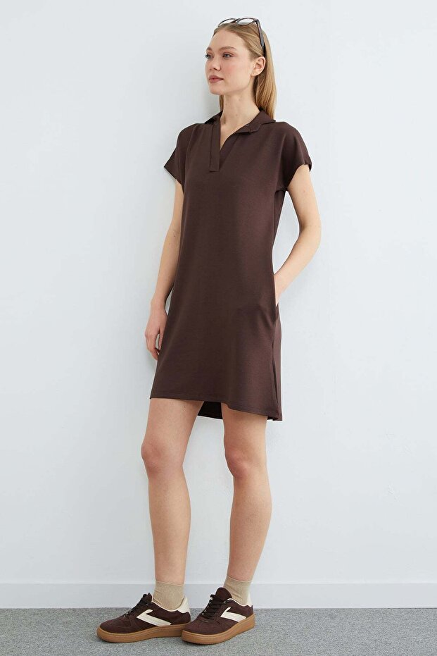 Basic Polo Yaka Cepli Mini Boy Elbise - 6