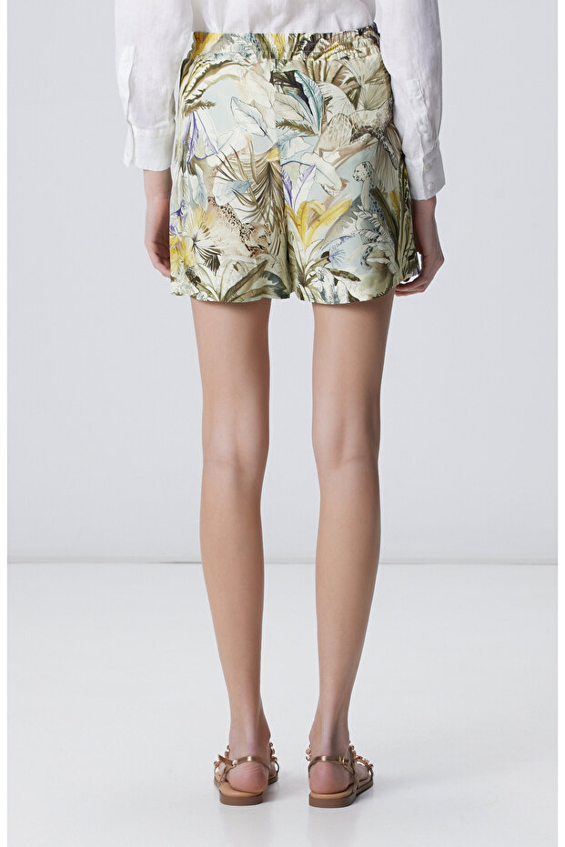 Yeşil Desenli Keten Şort - 4