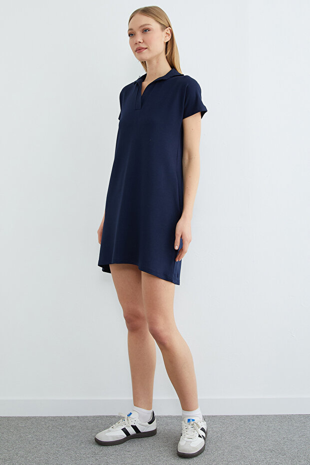 Basic Polo Yaka Cepli Mini Boy Elbise - 4