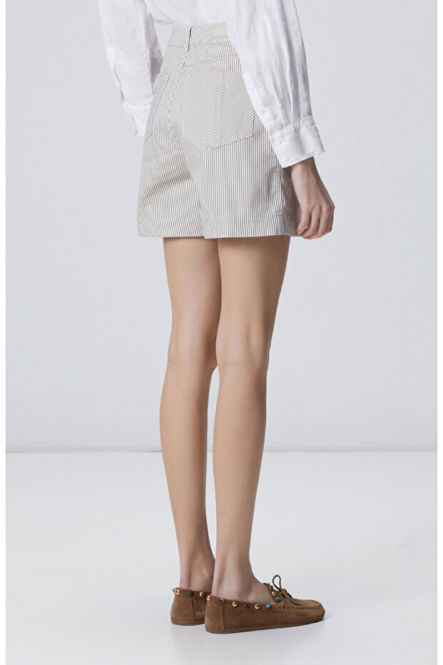 Beyaz Bej Denim Şort - 4