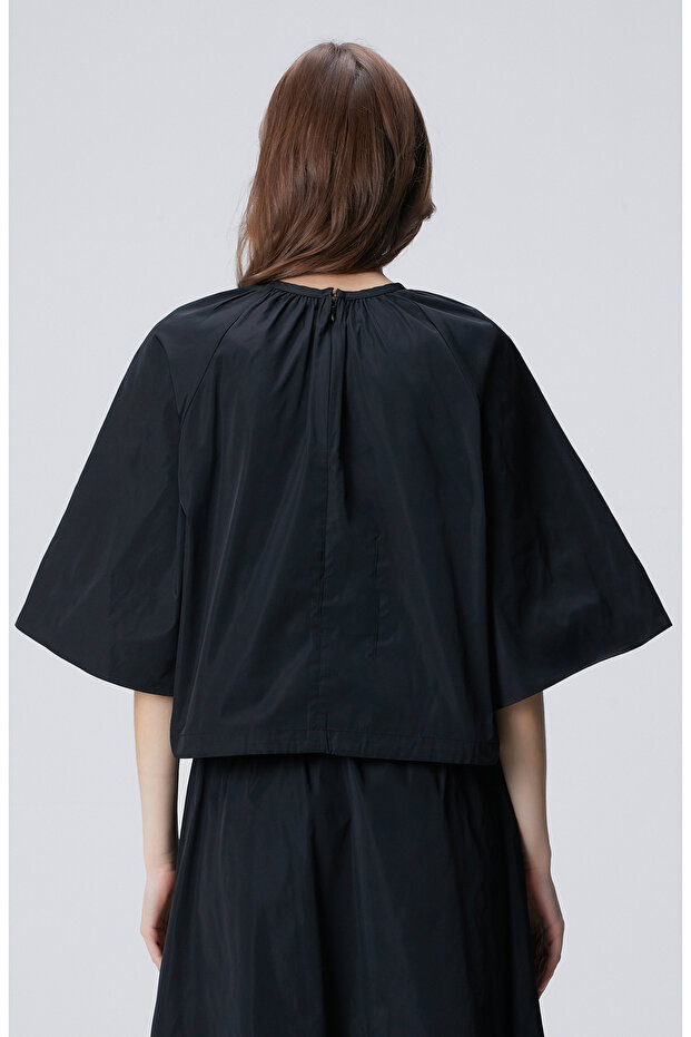 Siyah Crop Tafta Bluz - 7