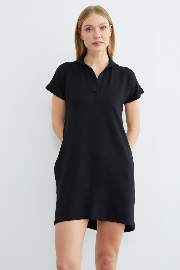 Basic Polo Yaka Cepli Mini Boy Elbise - 3