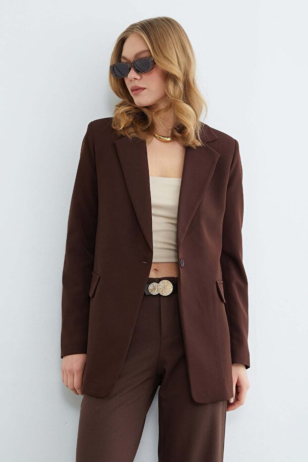 Basic Tek Düğmeli Blazer Ceket - 4