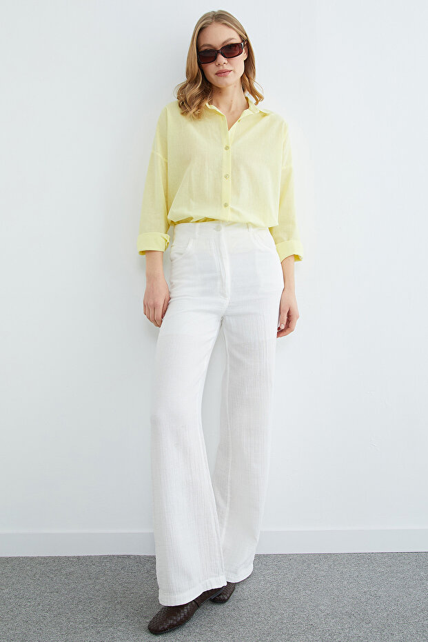 Basic Keten Görünümlü Oversize Gömlek - 7