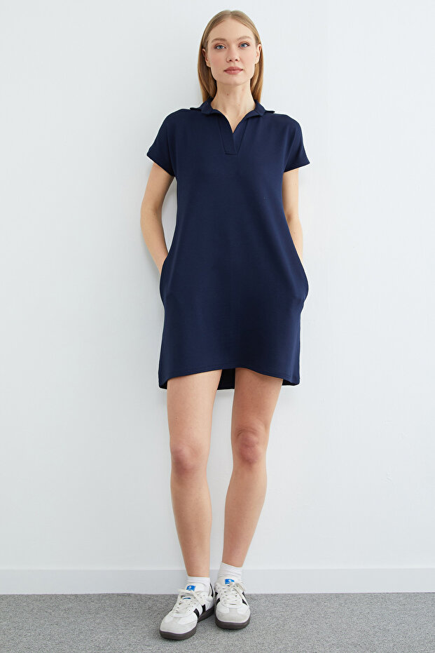 Basic Polo Yaka Cepli Mini Boy Elbise - 2