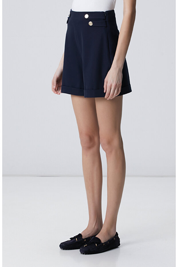 Lacivert Beli Aksesuarlı Şort - 2