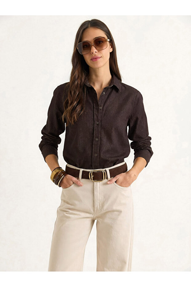 Women's Brown Regular Fit Denim Shirt 7513 60283940