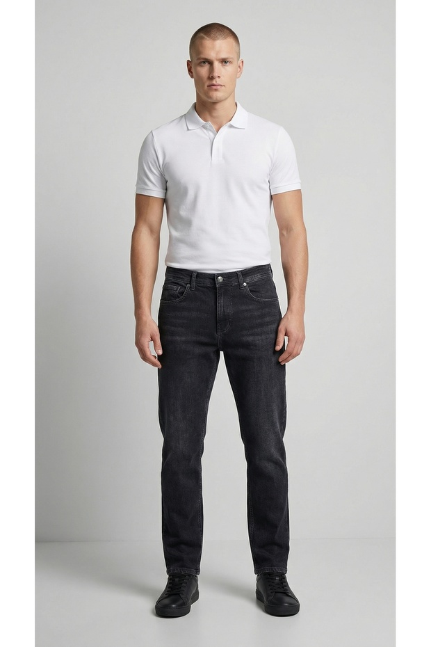 Men's High Waist Straight Cut Straight Leg Jean Trousers