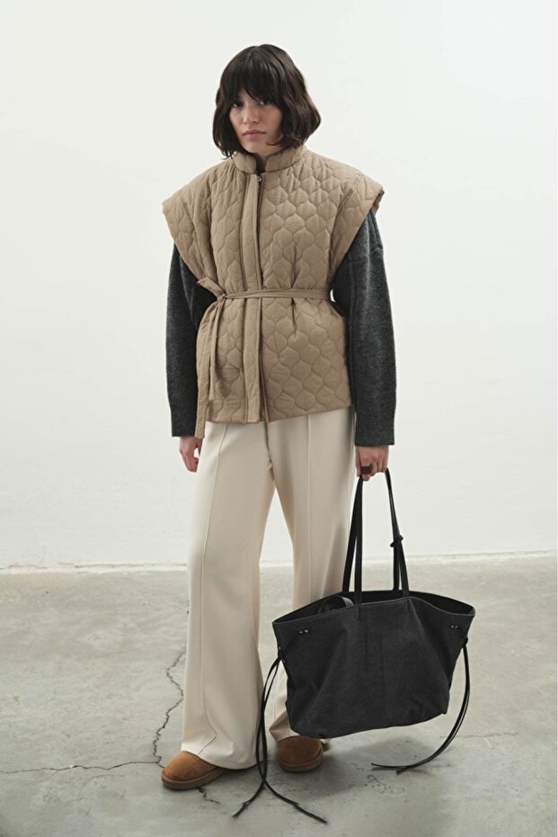 Kapitone Camel Yelek - 1