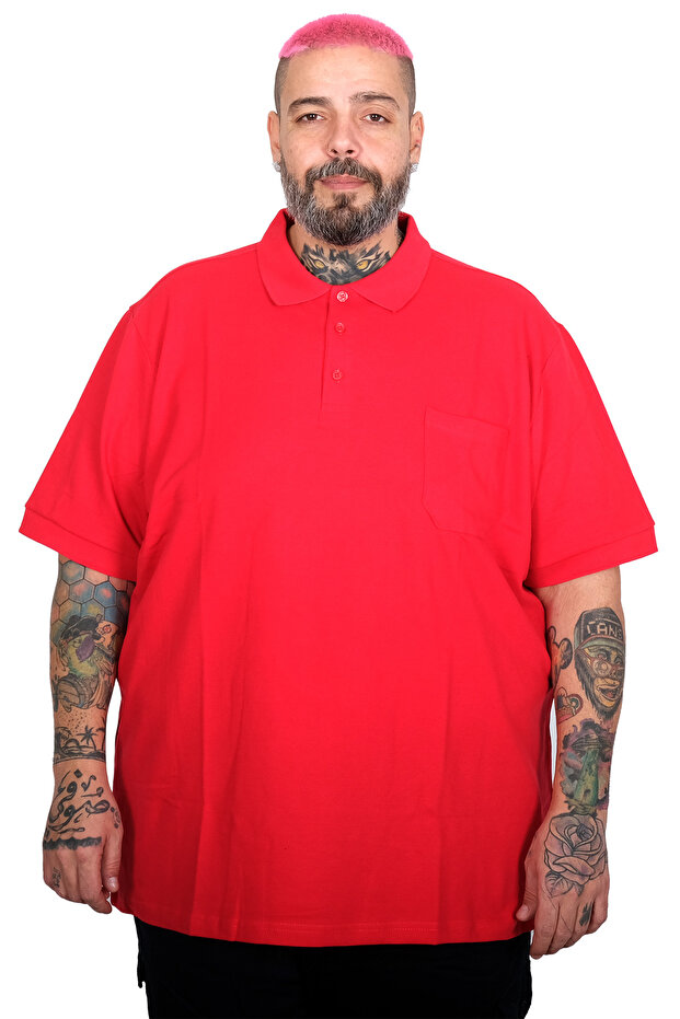 Mode XL Large Size Men's Classic Pique Polo Neck T-Shirt with Pockets 20550 Red