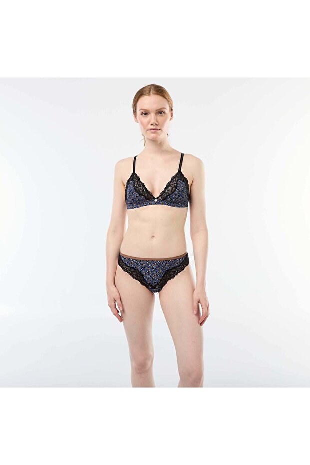 حمالة صدر مثلثة لاسلكية مطبوع باللون الأزرق - 2