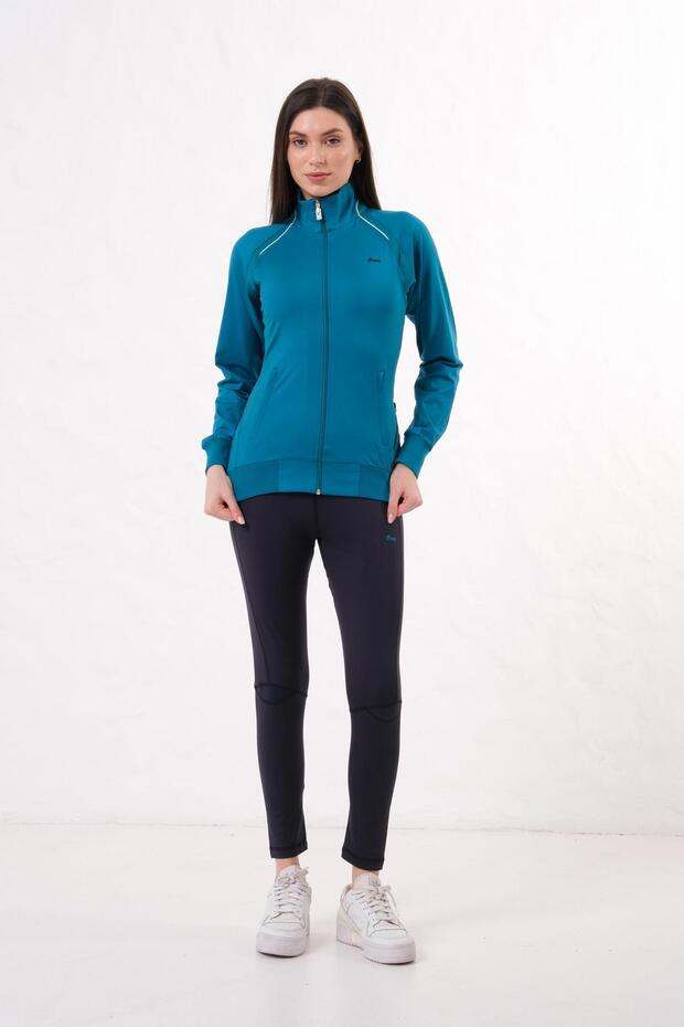 Women's Micro Ruched Zippered Tracksuit Set – Casual Sports Top and Bottom Set